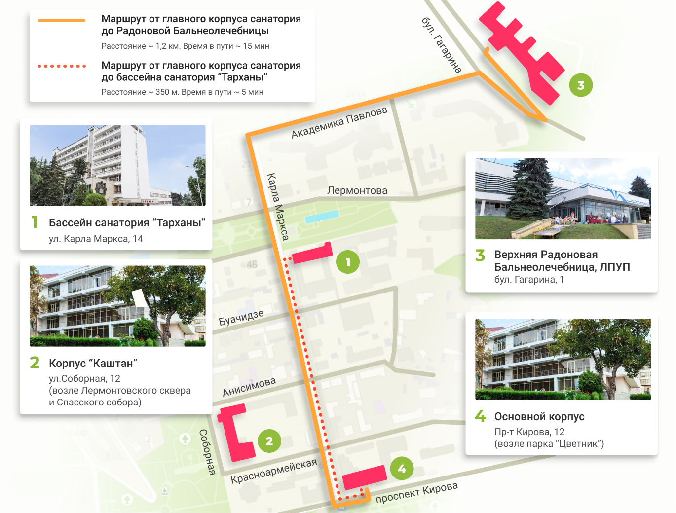 Карта корпусов санатория Руно в Пятигорске